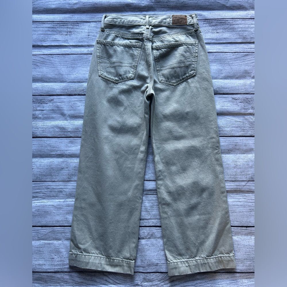 American Eagle Wide Leg Crop button fly patch pockets green jeans size 2 regular - Picture 8 of 15